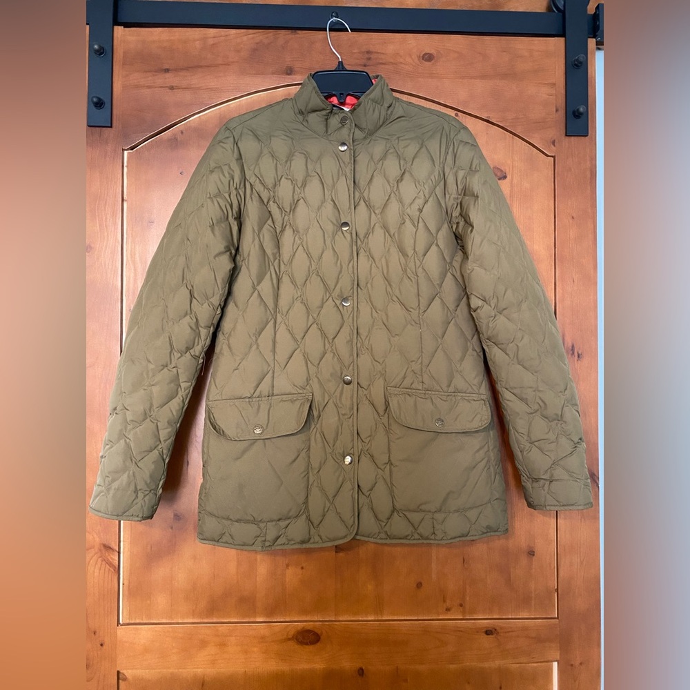 Eddie Bauer goose down olive green puffer jacket size tall medium